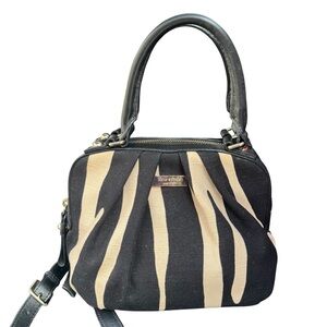 Kate Spade New York Zebra Printed Canvas Satchel Handbag - Black & Cream
